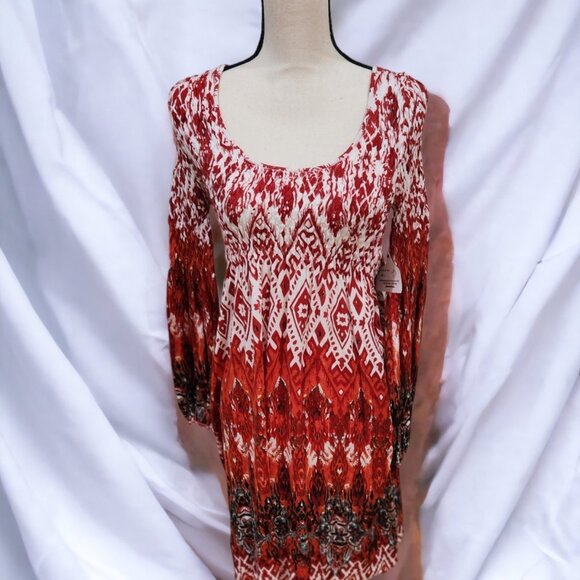 Angie Dresses & Skirts - Ruched Upper Sleeve & Bodice Print Boho Dress